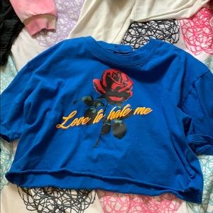A blue crop top
